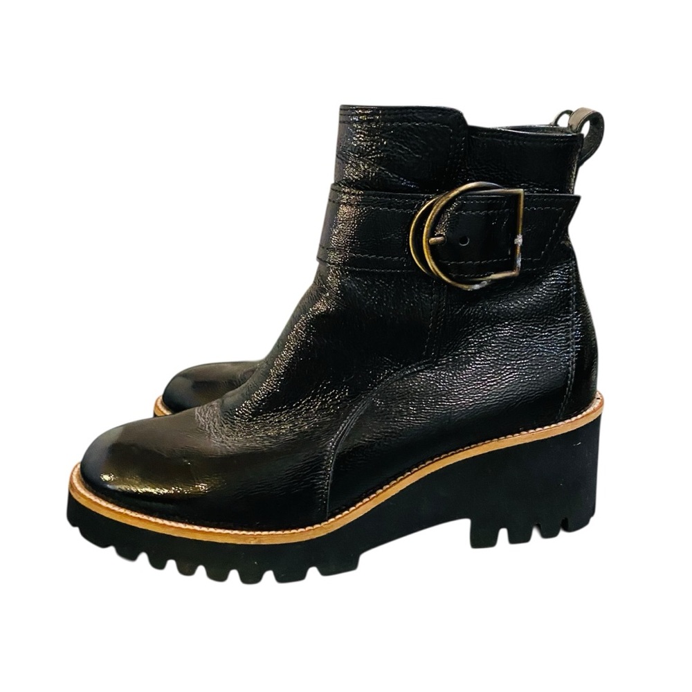 Paul Green Dynamic Boots Black Crinkled Patent Leather US 9 Chunky Lugg Sole - Picture 3 of 10